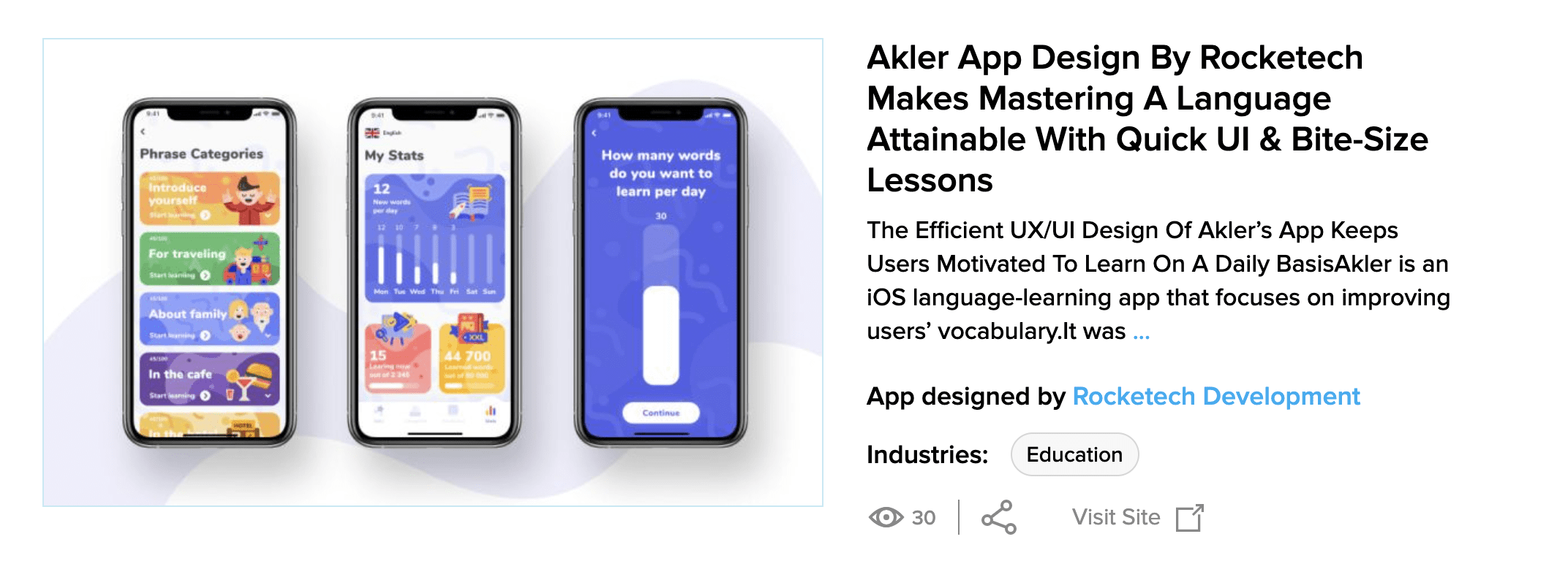 Akler app tech stack and Best App Designs Award 2021.