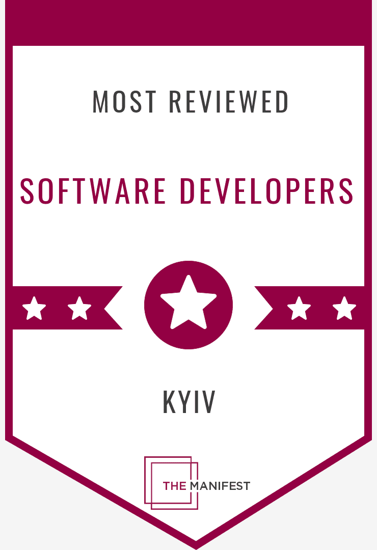 The badge saying "Most Reviewed Software Developers in Kyiv by Manifest".