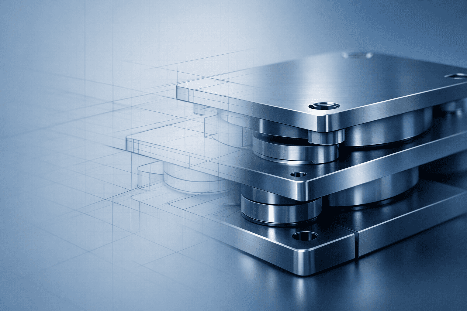 Split-view image showing a metal component transitioning from technical blueprint to real-world assembly — symbolizing the shift from app planning to build phase in startup development.